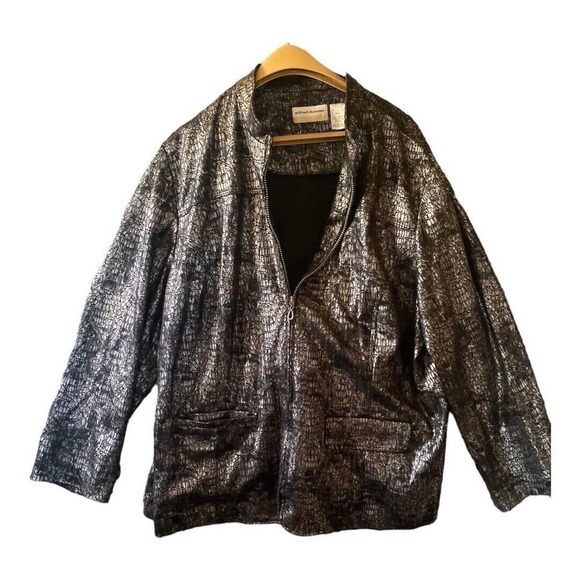 Vintage 2000s Alfred Dunner Metallic Animal snake Skin Full Zip Jacket 20W 2XL - Picture 1 of 8
